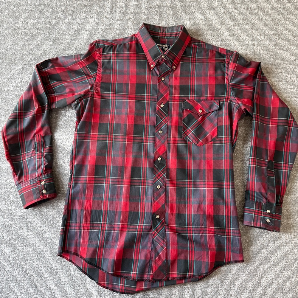 Vintage Wrangler 16x34 Cowboy Cut X-Long Tails Red and Black Plaid Men's Shirt